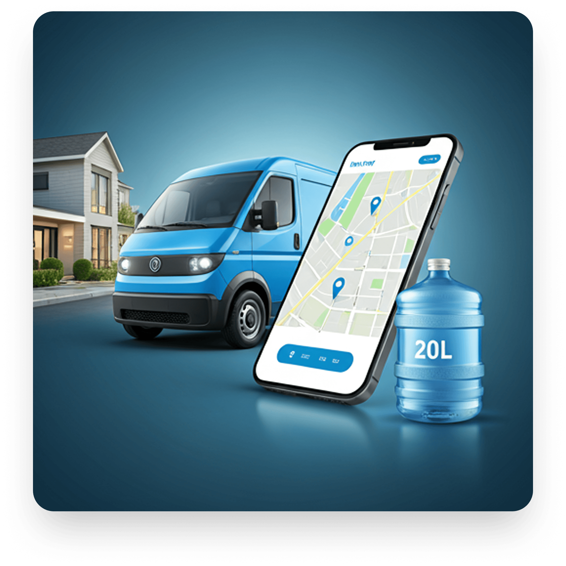 Water delivery van, 20L jar and live tracking app